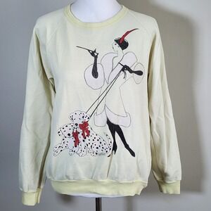 Vintage Sweatshirt Womens L Art Deco Flapper Dalmatian Dog Graphic Pastel Kitsch